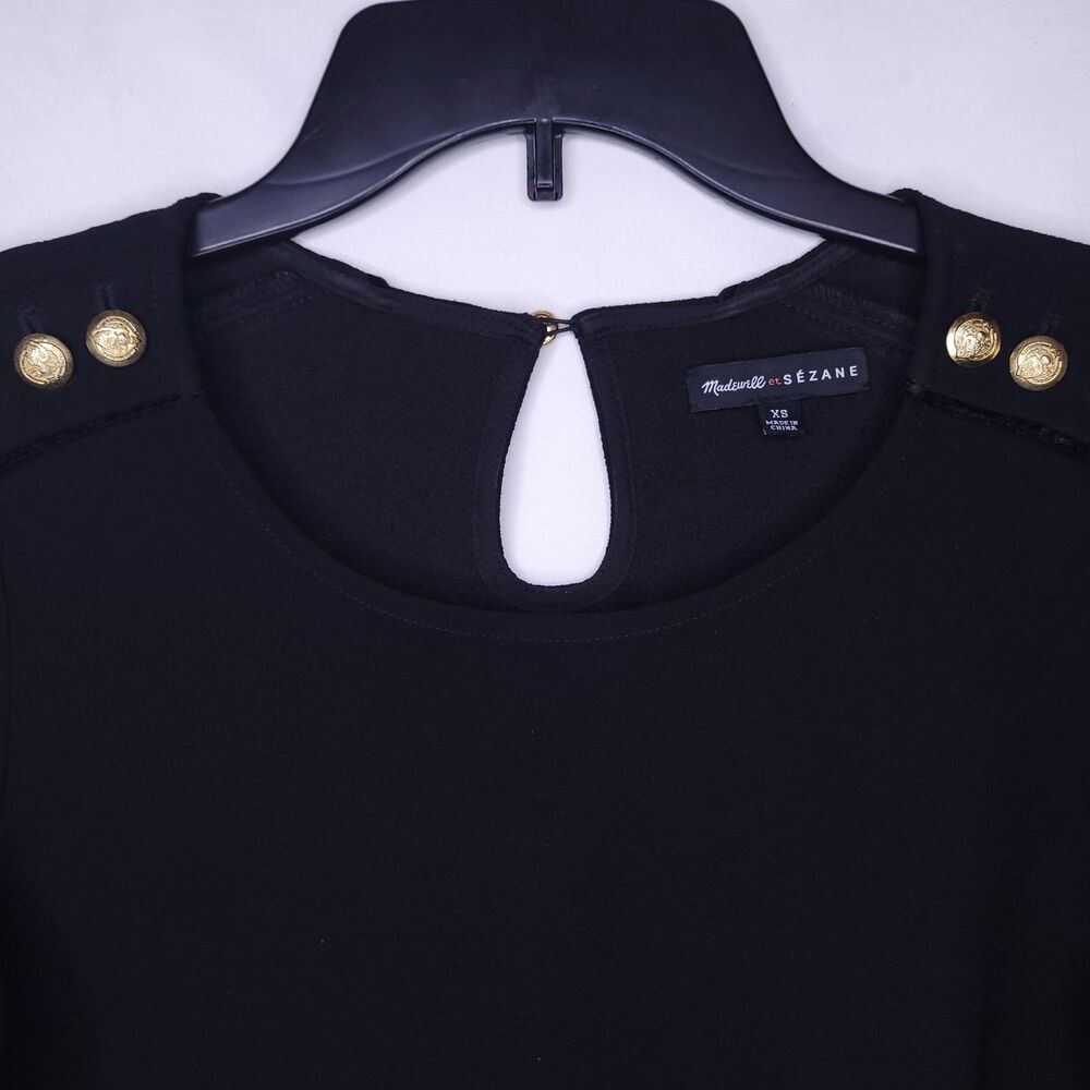 Madewell Sezane Top XS Black Button Shoulder - Picture 2 of 11